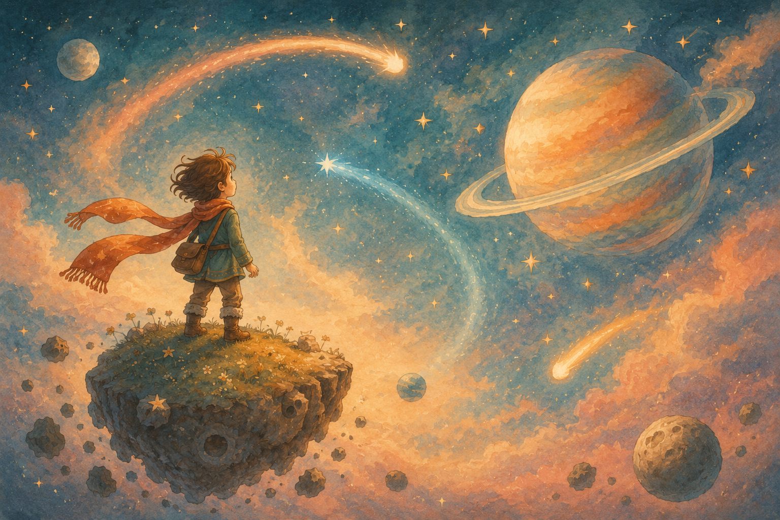Child as a hero adventurer in a magical world, illustrated